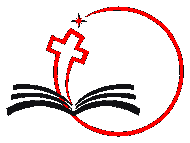 The FirstWord Church mark: a cross rising from an open Bible inside a red circle